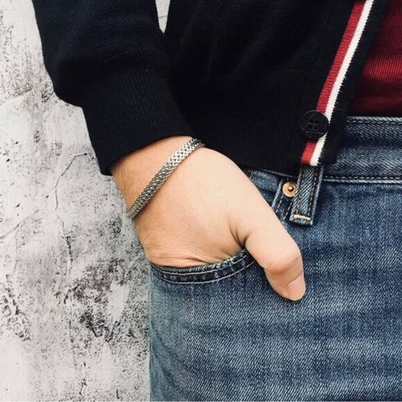 Men’s Double Rope Chain Bracelet Stainless Sterling 9” Punk - Picture 3 of 9